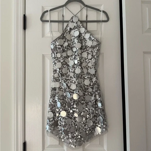 knee length dresses for ladies Miss Me Sequin Mini Dress | Silver | Womens main image 0